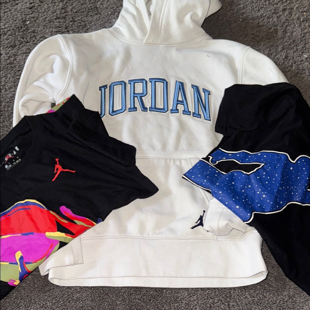 Jordan White Pullover Hoodie with Light Blue Logo